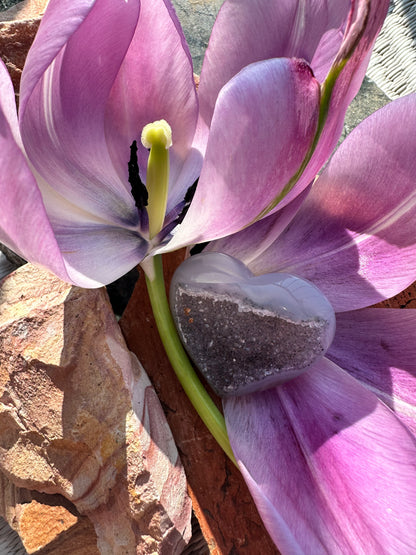 Polished Agate Amethyst Hearts