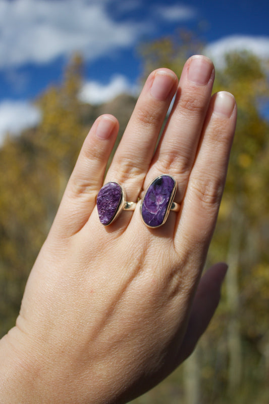 The Sugar Queen Ring with a natural Charoite gemstone set in sterling silver