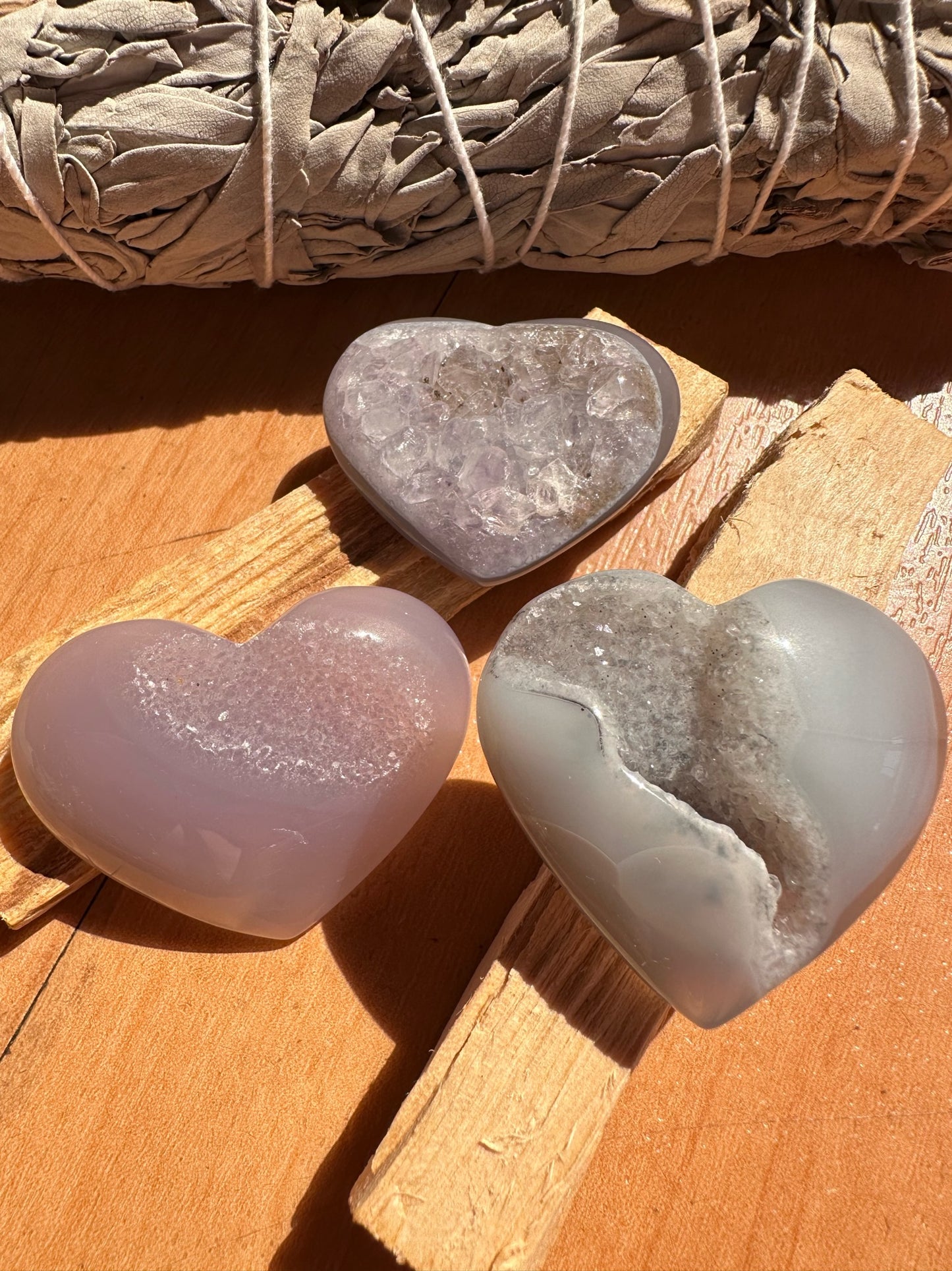 Polished Agate Amethyst Hearts